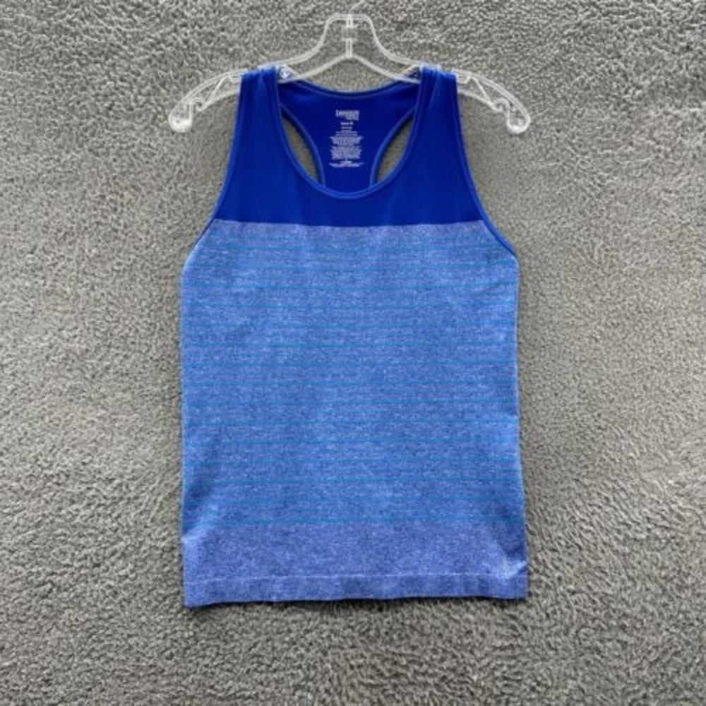 Danskin Now Tank Women's Small Blue Loose Fit Striped Racer Back Tank Top Size S